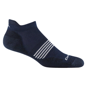 Darn Tough Men's Run No Show Tab Ultra Light Cushioned Athletic Socks Navy Blue Striped Moisture Wicking Anti Blister Running Training Socks
